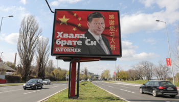 Chinese President Xi Jinping on a billboard saying, “Thanks, Brother Xi”, Belgrade, April 1 (Reuters/Djordje Kojadinovic)
