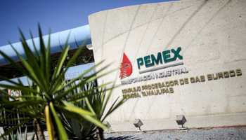 The logo of Mexican oil company Pemex is pictured at Reynosa refinery, in Tamaulipas state, Mexico, February 28 (Reuters/Daniel Becerril)