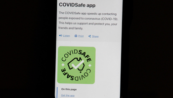 The Australian government's COVIDSafe app to track cases, April 28, 2020 (Reuters/Loren Elliott/Illustration)