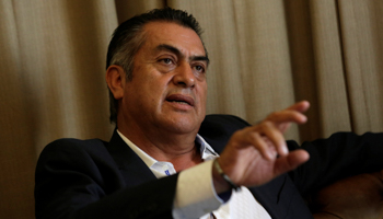 Nuevo Leon Governor Jaime ‘El Bronco’ Rodriguez gestures during an interview with Reuters at the Government Palace in Monterrey (Reuters/Daniel Becerril)