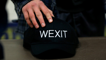 A supporter and Wexit hat at a rally, Calgary, Alberta, Canada November 16, 2019 (Reuters/Todd Korol)