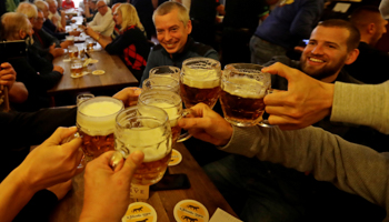 Celebrations as government lifts anti-coronavirus restrictions on restaurants, Prague, May 25 (Reuters/David W Cerny)