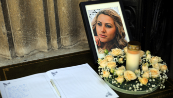 The condolence book at the funeral of murdered journalist Viktoria Marinova, Sofia, October 12, 2018 (Reuters/Stoyan Nenov)