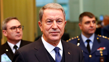 Turkey's Hulusi Akar at the NATO defence ministers' meeting in Brussels, February 12 (Reuters/Francois Lenoir)