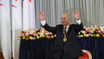 Algerian President Abdelmadjid Tebboune appears at his swearing-in ceremony (Reuters/Ramzi Boudina)