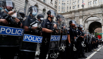 New York Police Department officers monitor recent protests, July 1 (Reuters/Andrew Kelly)