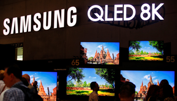 QLED 8K screens at the hall of Samsung at the IFA consumer tech fair in Berlin (Reuters/Hannibal Hanschke)