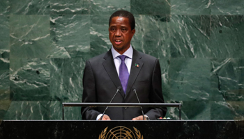 Zambia's President Edgar Lungu addressing the UN General Assembly, New York, September 25, 2019 (Reuters/Lucas Jackson)