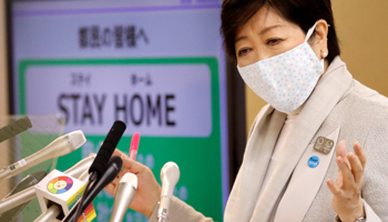 Tokyo Governor Yuriko Koike speaks at a news conference on Tokyo’s response to the COVID-19 outbreak (Reuters/Issei Kato)
