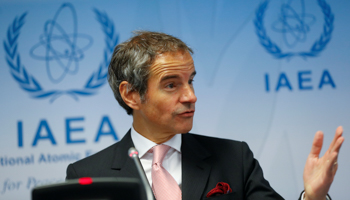IAEA Director General Rafael Grossi after a June 2020 board meeting discussing Iran (Reuters/Leonhard Foeger)