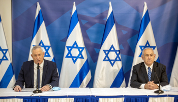 Prime Minister Binyamin Netanyahu and Alternate Prime Minister Benny Gantz deliver a press conference in Tel Aviv (Reuters/Tal Shahar)