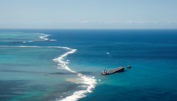 The bulk carrier ship, MV Wakashio, that ran aground off the coast of Mauritius (Reuters/French Army Command)