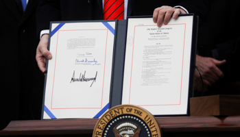 US President Donald Trump signs the United States-Mexico-Canada Agreement, White House, Washington DC, United States, January 29, 2020 (Reuters/Leah Millis)