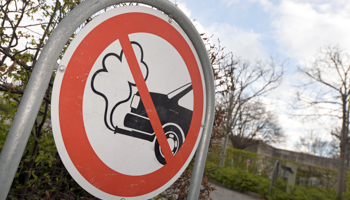 An anti-exhaust emission traffic sign is pictured in Copenhagen (Reuters/Fabian Bimmer)