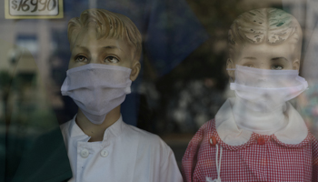 Mannequins with protective facemasks in a shop window in Santiago (Reuters/Ivan Alvarado)