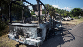 The aftermath of an ambush on a police convoy in Michoacan, October 2019 (Ivan Villanueva/EPA-EFE/Shutterstock)