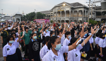 Anti-government protesters and students at a rally of the United Front of Thammasat and Demonstration group (Yuttachai Kongprasert/SOPA Images/Shutterstock)
