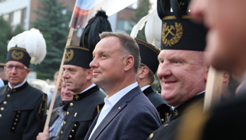 Re-elected President Andrzej Duda meets Silesian miners, Jastrzebie Zdroj, July 9 (Shutterstock/Andrzej Grygiel)