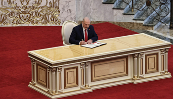  Alexander Lukashenka at his unannounced inauguration for another term (Sergei Cheleg/EPA-EFE/Shutterstock)