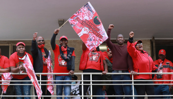 National Education, Health and Allied Workers' Union (NEHAWU) protestors demanding better conditions for frontline workers, Cape Town, September 3 (Nardus Engelbrecht/AP/Shutterstock)