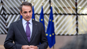Greek Prime Minister Kyriakos Mitsotakis arriving for the second day of the European Council's special summit, Brussels, October 2 (Chine Nouvelle/SIPA/Shutterstock)