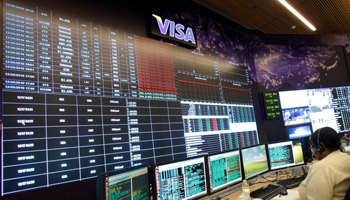 Digital currency transactions from around the globe are monitored at Visa's network operations center outside Washington, Dec 2010 (J Scott Applewhite/AP/Shutterstock)