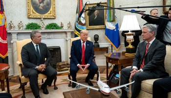 Colombian President Ivan Duque Marquez meets US President Donald Trump and US National Security Advisor Robert O'Brien at the White House in March (Shutterstock)