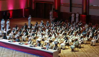 Members of the Taliban delegation at the opening session of the Doha peace talks last month (Stringer/EPA-EFE/Shutterstock)