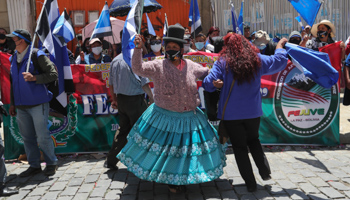 MAS supporters celebrate Arce’s triumph in La Paz, Bolivia, 19 October (Martin Alipaz/EPA-EFE/Shutterstock)