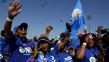 Democratic Alliance (DA) supporters attend an election rally at the Dobsonville Stadium in Soweto, South Africa, ahead of last year’s general election, May 4, 2019 (Themba Hadebe/AP/Shutterstock)