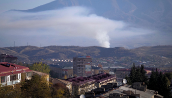 Smoke rises over Stepanakert, Karabakh, after Azerbaijani artillery shelling (AP/Shutterstock)
