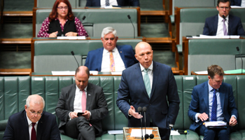 Australian Home Affairs Minister Peter Dutton speaks during the House of Representatives Question Time at Parliament House in Canberra, Australia, 26 October (Lukas Coch/EPA-EFE/Shutterstock)