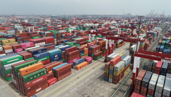Container throughput, Qingdao, China, July (Sipa Asia/Shutterstock)