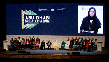 UAE Minister of State for Youth Affairs Shamma al-Mazrui addresses young delegates at the Abu Dhabi Climate Meeting, June 2019 (Ali Haider/EPA-EFE/Shutterstock)