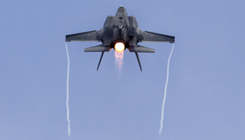 Israeli F-35 jet flying upside-down (Jim Hollander/EPA-EFE/Shutterstock)