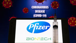 US giant Pfizer and German BioNTech logos (Andre M Chang/ZUMA Wire/Shutterstock)