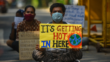 Activists protest against climate change at India’s Ministry of Environment, Delhi, September 25 (Amal KS/Hindustan Times/Shutterstock)