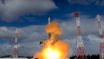 Russia's new Sarmat intercontinental ballistic missile in testing (Uncredited/AP/Shutterstock)