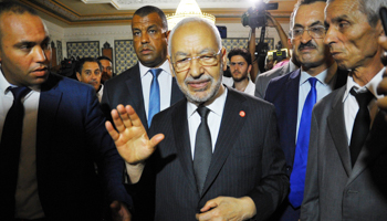 Press conference by Rached Ghannouchi president of the Ennahdha movement, Tunis, 30 July (Chokri Mahjoub/ZUMA Wire/Shutterstock)