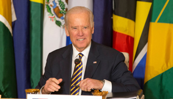 Joe Biden attends a meeting at the Caribbean Energy Security Summit in his capacity as US vice-president in 2015 (Jacquelyn Martin/AP/Shutterstock)