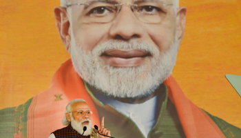 Prime Minister Narendra Modi addressing Bharatiya Janata Party workers (Sanjeev Verma/Hindustan Times/Shutterstock)