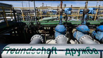 A section of Russia's Druzhba oil pipeline at a Berlin refinery (Clemens Bilan/EPA-EFE/Shutterstock