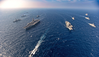 Warships participate in the Malabar naval exercise, a joint exercise comprising India, the United States, Japan and Australia (Uncredited/AP/Shutterstock)