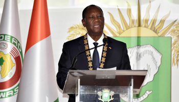 President Alassane Ouattara delivers a speech at his swearing-in ceremony in Abidjan, December 14 (Xinhua/Shutterstock)