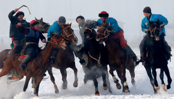 Kyrgyz riders compete in the national sport ‘kok boru’ (Igor Kovalenko/EPA-EFE/Shutterstock)