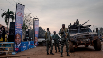 Soldiers secure the ruling party headquarters ahead of the announcement of provisional election results (Adrienne Surprenant/EPA-EFE/Shutterstock)