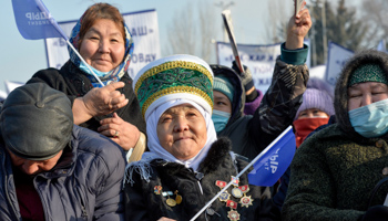 Japarov supporters at a campaign rally (Vladimir Voronin/AP/Shutterstock)