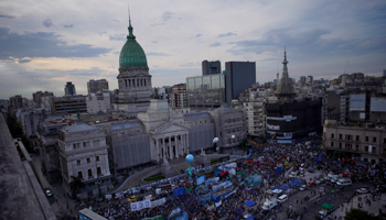 A demonstration at the Argentine Congress in favour of the one-off wealth tax bill (Victor R Caivano/AP/Shutterstock)