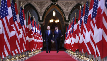 Then-Vice President Joe Biden meets Prime Minister Justin Trudeau in Canada's parliament in 2016 (Canadian Press/Shutterstock)