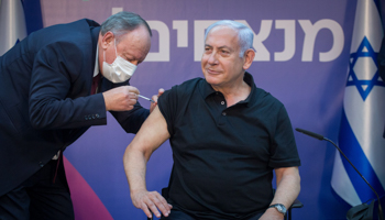 Israeli Prime Minister Binyamin Netanyahu receives a second dose of COVID-19 vaccine, January 9 (Chine Nouvelle/SIPA/Shutterstock)